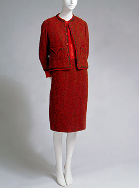 Chanel, suit, red wool tweed and silk, 1959, 80.261.2, gift of Mrs. Walter Eytan