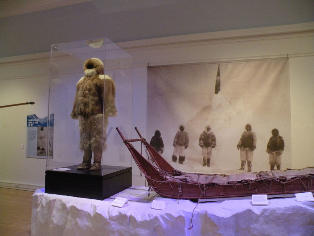Matthew Henson’s fur suit and Arctic sledge on view in the gallery at the Berkshire Museum in 2009.