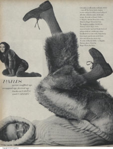 Madame Grès' après ski ensemble, pictured here in Vogue, is on display in Expedition: Fashion from the Extreme . Vogue , September  15, 1969.