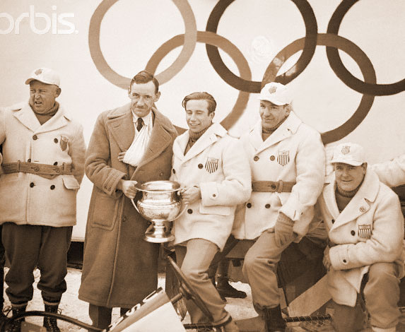 The gold medalist USA bobsled team. via Raleigh DeGeer Amyx Collection