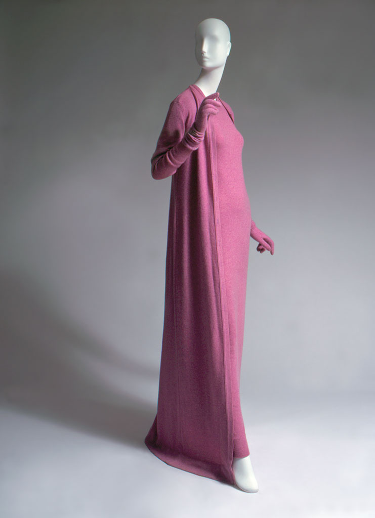 Halston evening ensemble, purple cashmere, c. 1973, USA, 88.29.2, gift of Elizabeth Pickering Kaiser