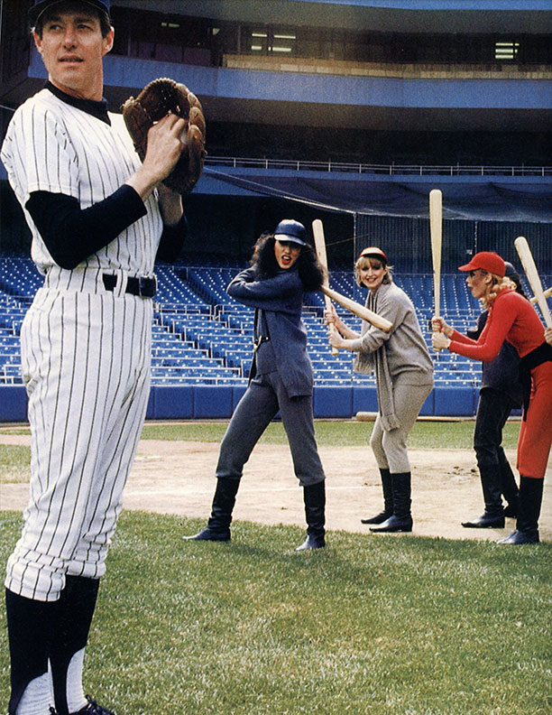 Halston shows new looks for Fall 1976 at Yankee Stadium.