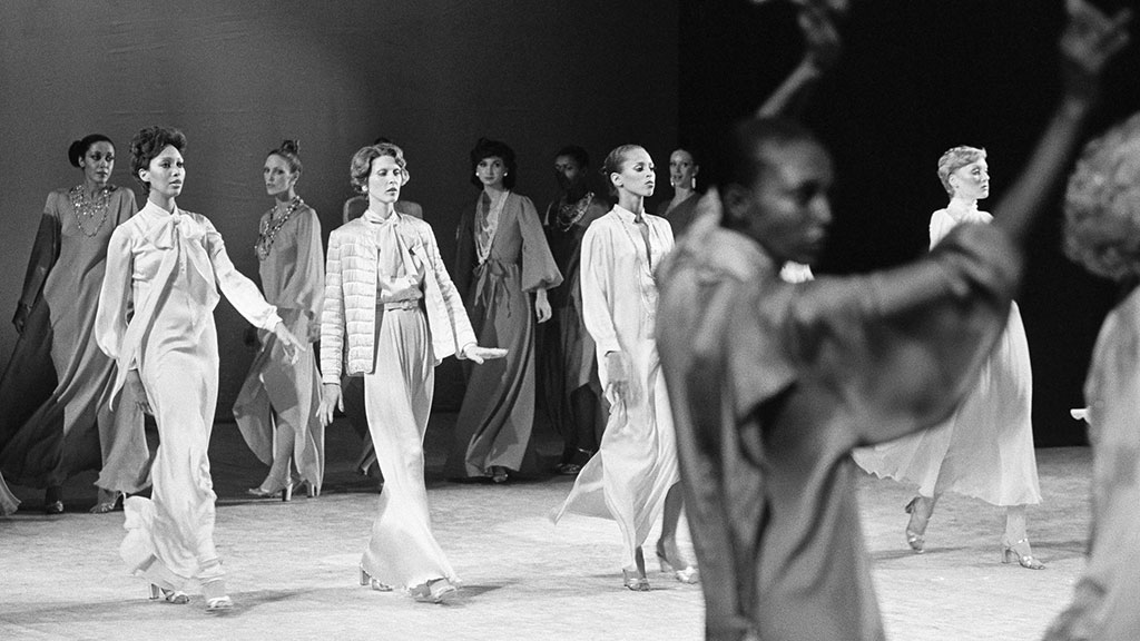American models walking during the Battle of Versailles fashion show, 1973. Courtesy of Flatiron Books.