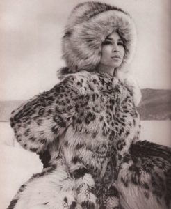 China Machado, Russian Snow Leopard by James Terence Brady of Bonwit Teller, St. Donat, Quebec, June 25, 1962, photograph by Richard Avedon. © The Richard Avedon Foundation.