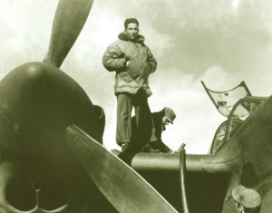 "Eddie’s down jackets and sleeping bags were so prized by the airmen stationed in Alaska during the World War II Aleutian Campaign that they were wagered in high-stakes poker games. When the U.S. Army Air Forces brass got wind of this, they asked Eddie to design a cold-weather flight suit for them. He built the B-9 Parka and A-8 Flight Pants, the U.S. military’s first down-insulated flight suit." Photograph courtesy of the Eddie Bauer Archives.
