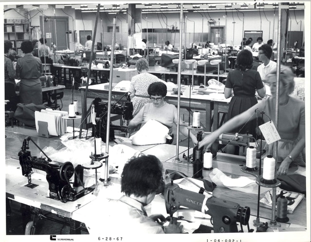 Seamstresses on the shop floor at the Dover, DE ILC plant, June 28, 1967. Courtesy of ILC Dover, Inc.