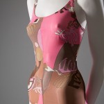 Emilio Pucci designed for lingerie brand Formfit Rogers during the late 1960s and early 1970s, lending his colorful, boldly printed fabrics to everything from slips to lounging robes. The low-cut back, highcut briefs, and seamless fit of this body stocking ensured that it was nearly undetectable beneath revealing clothing styles. Printed Lycra/Spandex blend, 1969, Italy, 87.82.20, gift of Dorothy Pollack