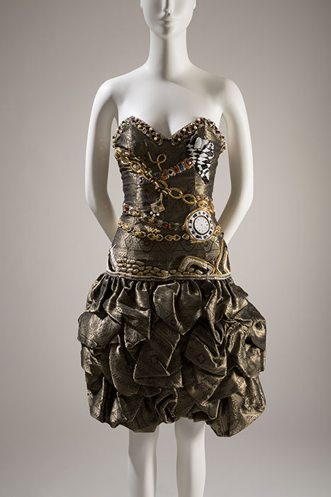 Louis Féraud gold evening dress, circa 1989, 2014.63.6, gift of Anonymous