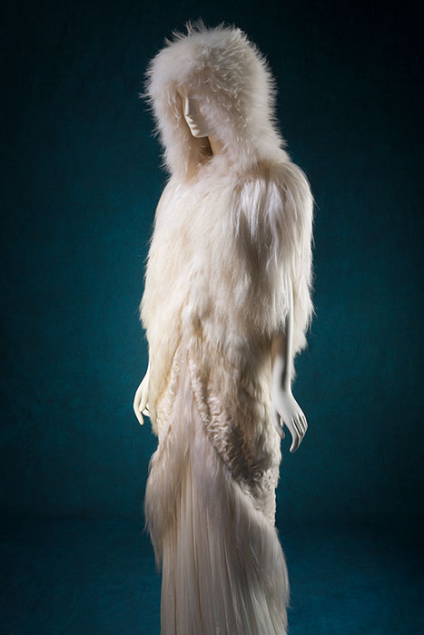 J. Mendel (Gilles Mendel) hooded cape, 2011, and evening dress, 2008, lent by Giles Mendel