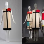 Yves Saint Laurent’s “Mondrian” dress is one of the most famous examples of a designer “borrowing” from the world of fine art. Saint Laurent strategically placed each individual shape on this dress, in order to achieve what Harper’s Bazaar described as “assertive abstraction, a semaphore flag, sharply defined in crisp white jersey, perfectly proportioned to flatter your figure.” Copies ranging from dresses to boots popped up in the wake of YSL’s 1965 collection. In Saint Laurent’s original “Mondrian” dress, the rectangles and grid lines are separate pieces that have been sewn together. In these copies, only the colored squares were applied separately, and a black braid was top-stitched to create the grid pattern. Pictured left: Yves Saint Laurent “Mondrian” dress Wool jersey, 1965, France, 95.180.1, gift of Igor Kamlukin from the Estate of Valentina Schlee Pictured right: In the center, an authentic Yves Saint Laurent "Mondrian" dress. On the left: Unauthorized copy of YSL's “Mondrian” dress Wool, circa 1966, USA, P91.51.6, museum purchase On the right: Phil Jacobs, unauthorized copy of YSL’s “Mondrian” dress Cotton duck, braid, circa 1966, USA, P91.51.7, museum purchase