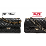 Left: Gabrielle “Coco” Chanel 2.55 bag Leather, chain, circa 1965, France, 78.57.67, gift of Ethel Scull Right: Counterfeit Chanel 2.55 bag Vinyl, metal, 2014, China, 2014.41.1, museum purchase