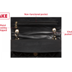 Interior detail, Counterfeit Chanel 2.55 bag. Vinyl, metal, 2014, China, 2014.41.1, museum purchase