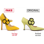 Detail, Counterfeit and Original Christian Louboutin Pensee shoe