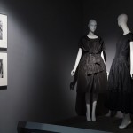 “Balenciaga was notorious for his disdain of the press . . . all of whom could be suspect [of copying],” said fashion historian Alexandra Palmer. Balenciaga banned the press from his spring 1956 show for one month, as did his friend Givenchy, making it possible for them to offer their private clients and commercial buyers an exclusive preview. Yet despite the delay, their designs were knocked off before the original creations were released. Left: Cristóbal Balenciaga cocktail dress, silk faille, circa 1956, France, 82.208.3, gift of David Biderman Right: Hubert de Givenchy cocktail dress, tissue taffeta, lace, 1956, France, 2006.35.1, gift of Francine Gray