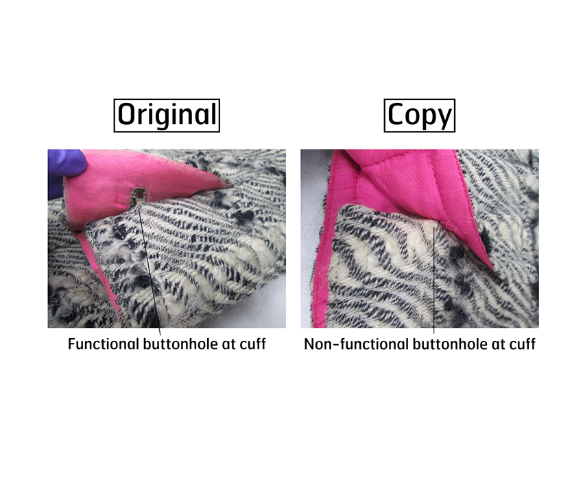 Detail, Gabrielle Chanel day suit and licensed copy