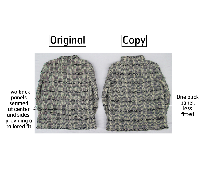 Detail, Gabrielle Chanel day suit and licensed copy