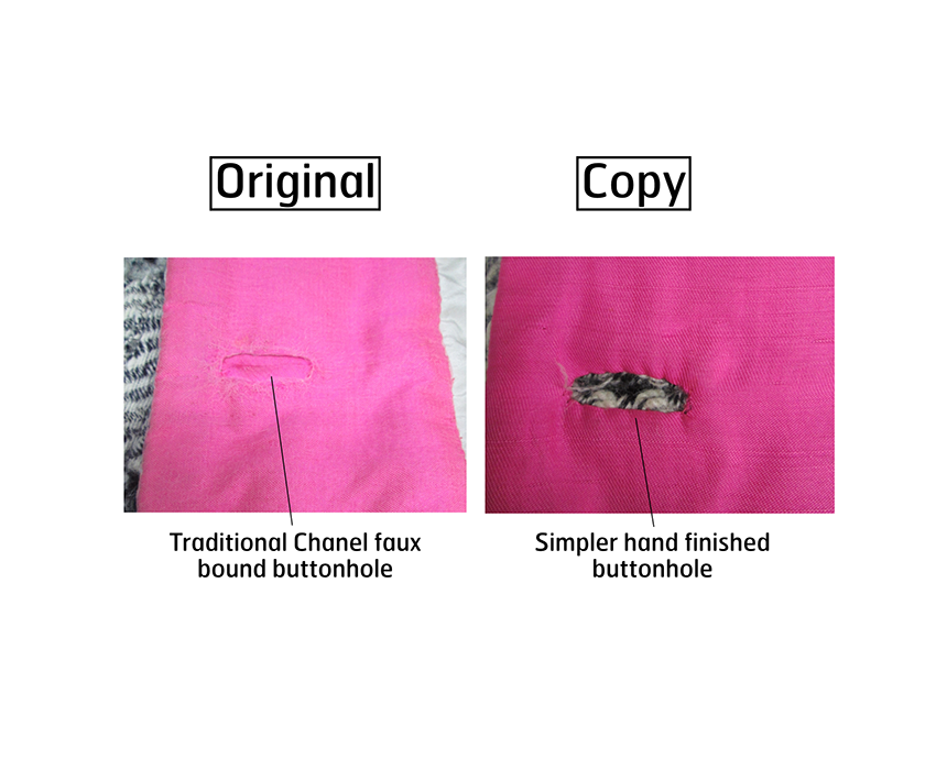 Detail, Gabrielle Chanel day suit and licensed copy