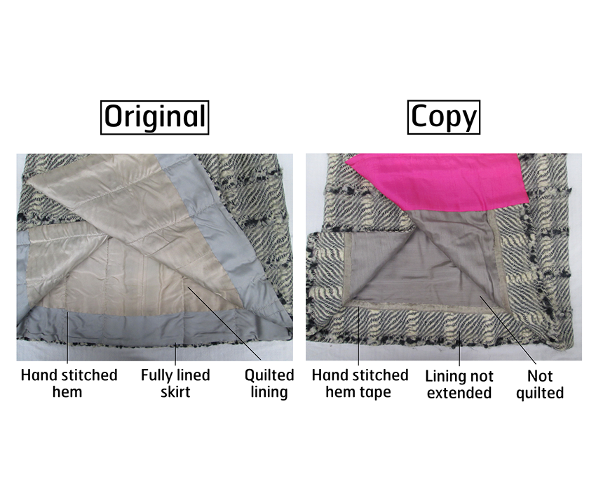 Detail, Gabrielle Chanel day suit and licensed copy