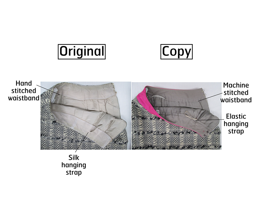 Detail, Gabrielle Chanel day suit and licensed copy