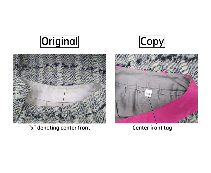 Detail, Gabrielle Chanel day suit and licensed copy