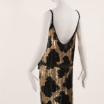 back of gold and black sequined giraffe print tank dress