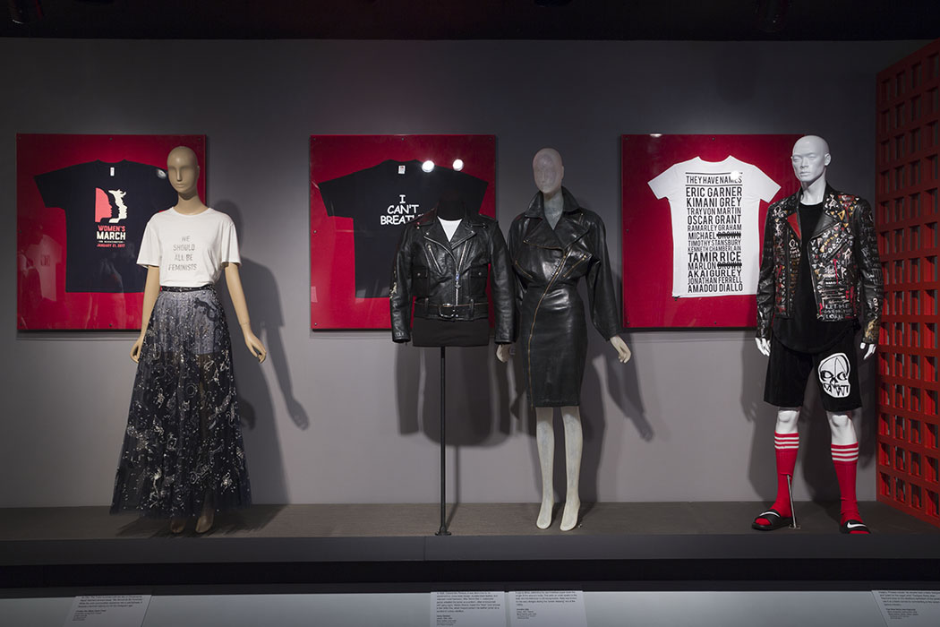 platform view of objects featuring symbols or styles of resistance dressing