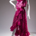 Saint Laurent Rive Gauche fuchsia “Spanish” ensemble. Printed chiffon, 1978, France, 91.235.24, gift of Marina Schiano